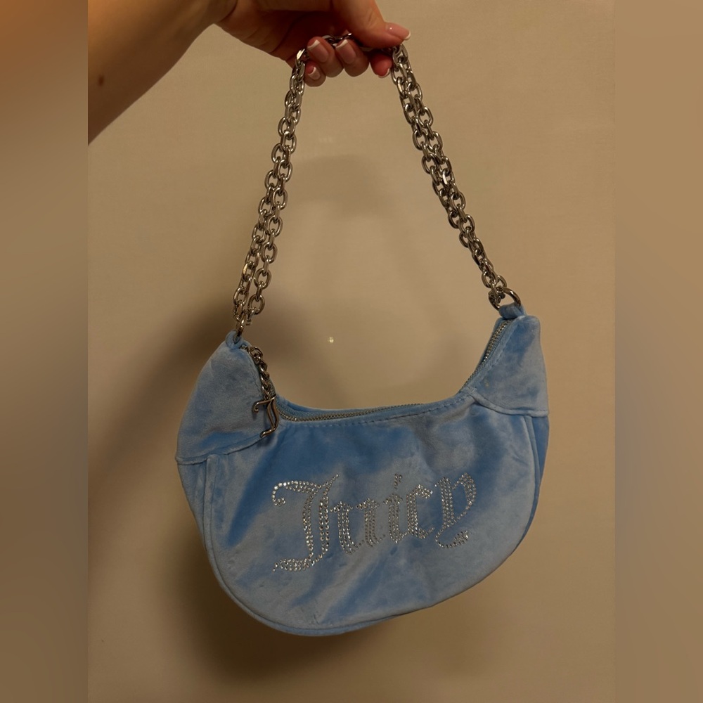 Juicy Couture Light Blue Velvet Shoulder Bag